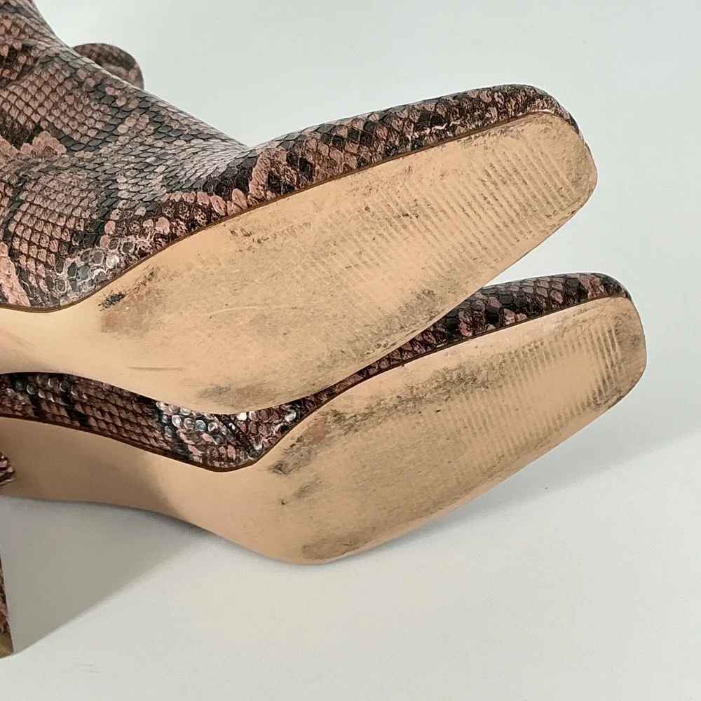 Steve Madden Size 9 Snakeskin‎ Print Ankle Boots Square Toe Block Heel Brown Tan